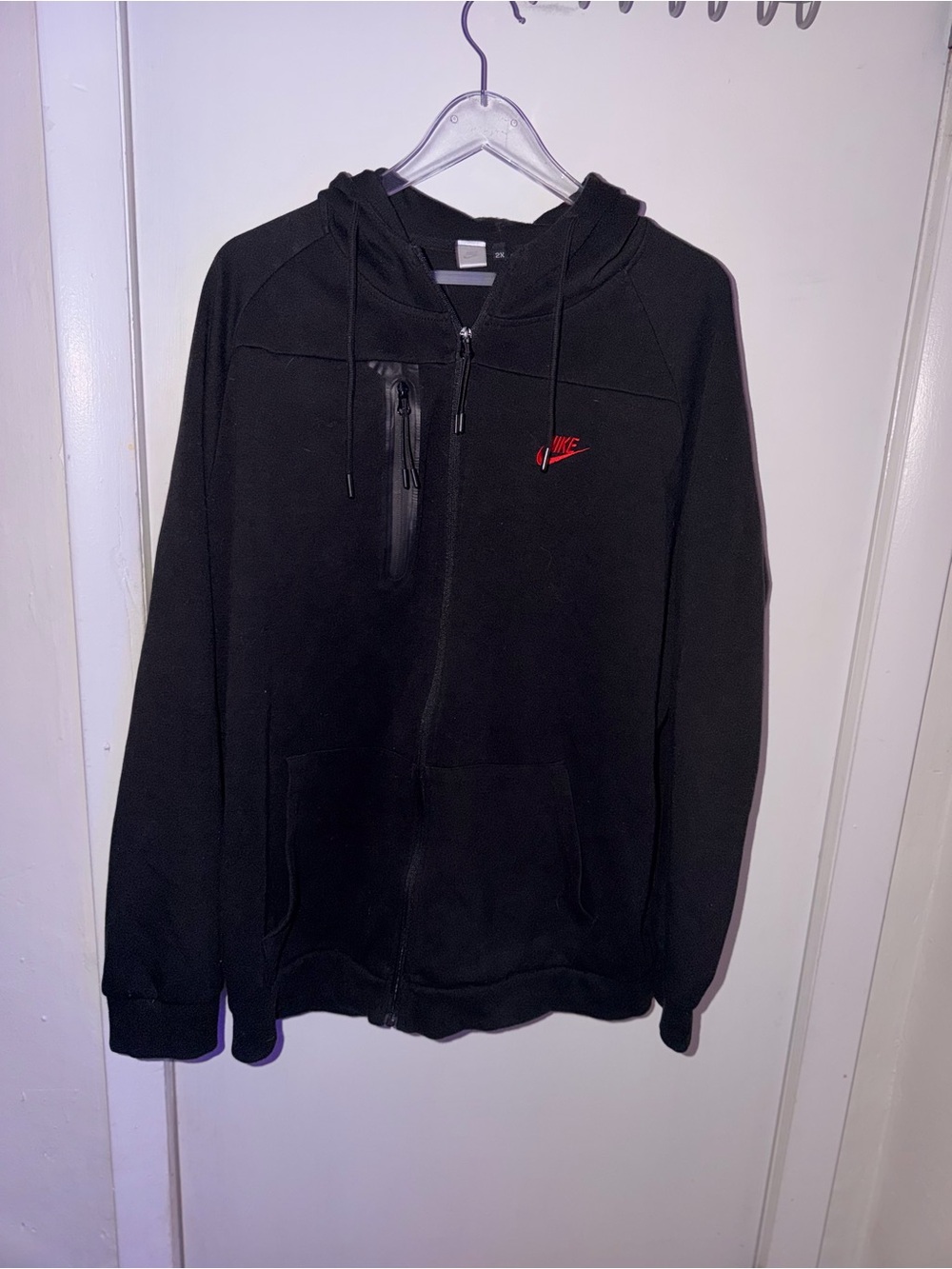 Nike Black Zip-Up Hooded Jacket with Red Logo